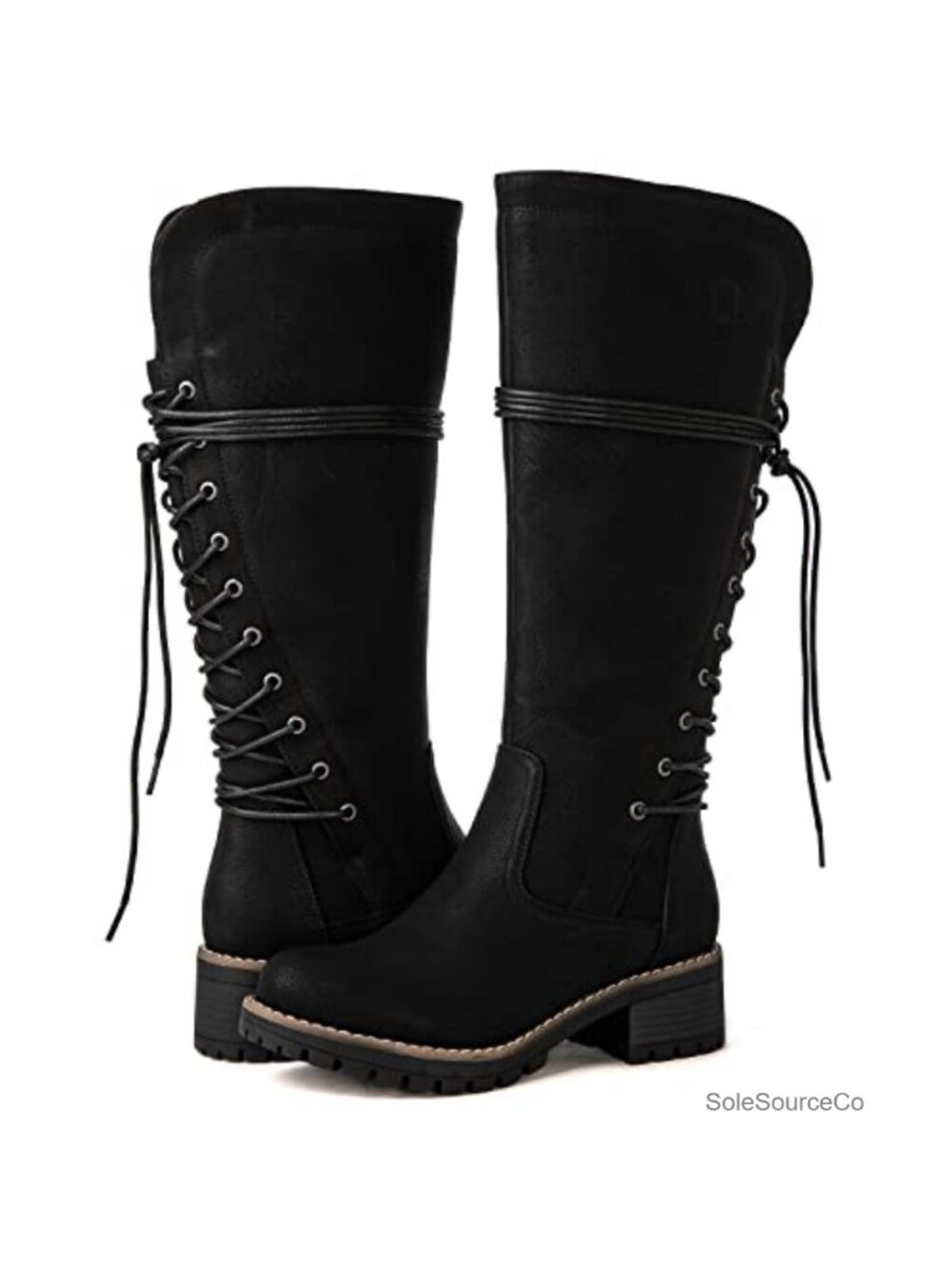 Women's Lace Up Back Knee High Fashion Boots Faux Leather